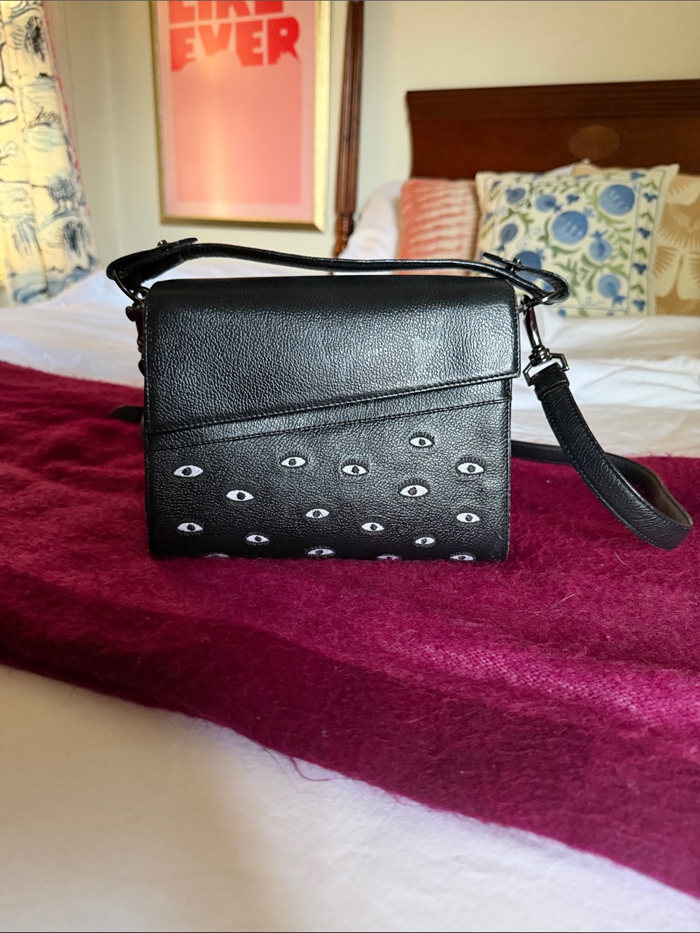Min & Mon Black Crossbody Bag with White Eye Motif